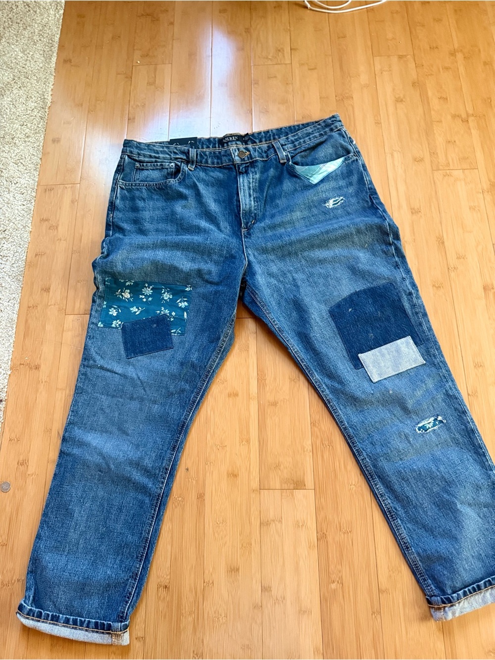 Polo Ralph Lauren The Avery Boyfriend Patchwork Distressed Jeans Women's Sz 16